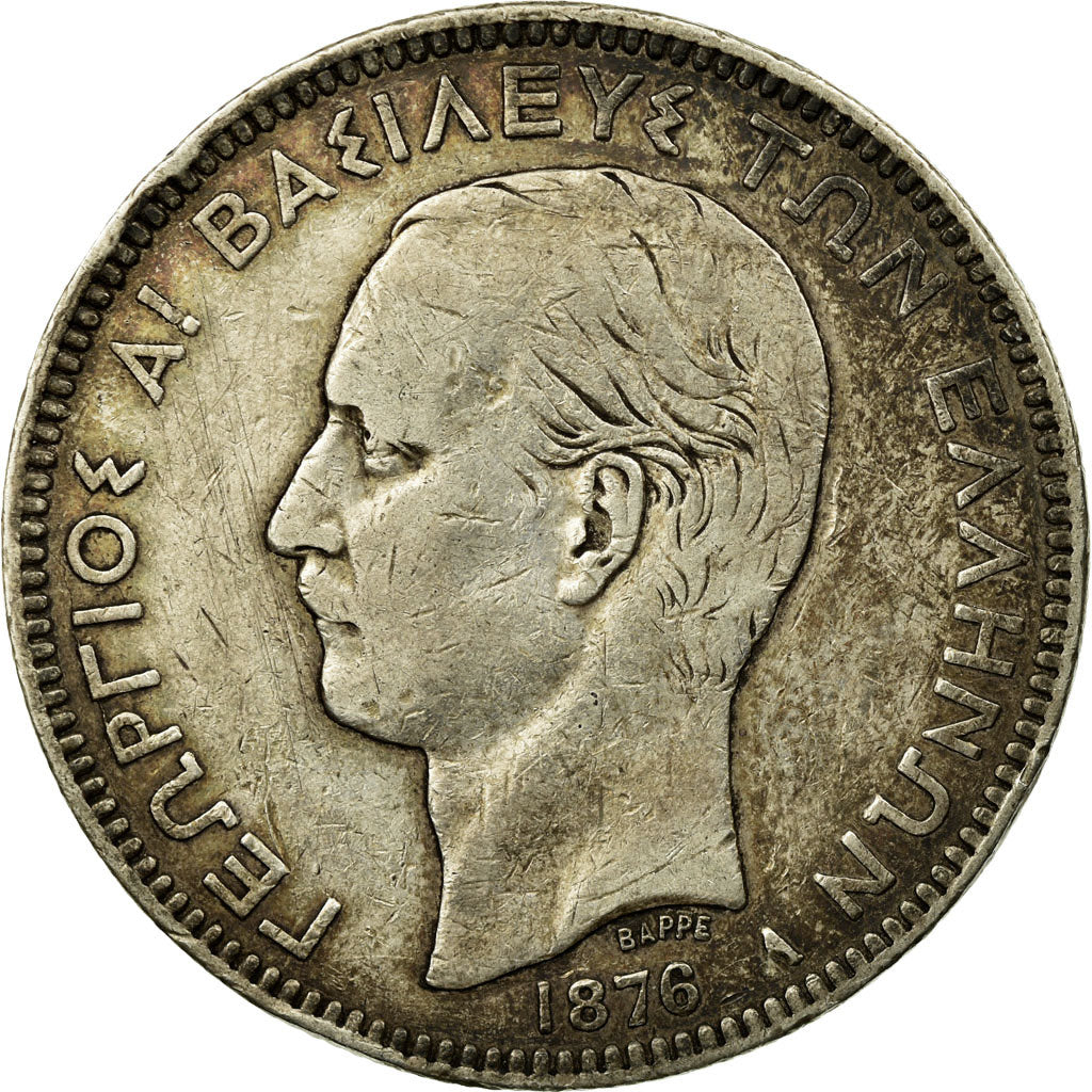 Coin, Greece, George I, 5 Drachmai, 1876, Paris, VF(30-35), Silver, KM:46