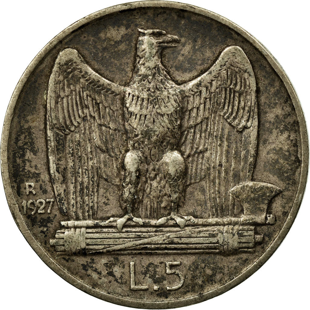 Coin, Italy, Vittorio Emanuele III, 5 Lire, 1927, Rome, AU(50-53), Silver