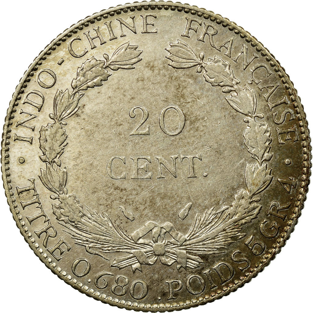 Coin, FRENCH INDO-CHINA, 20 Cents, 1937, Paris, MS(60-62), Silver, KM:17.2