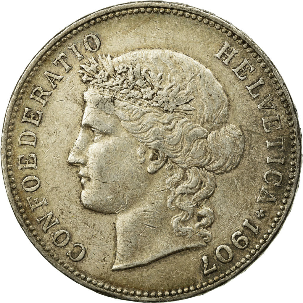 Coin, Switzerland, 5 Francs, 1907, Bern, VF(30-35), Silver, KM:34