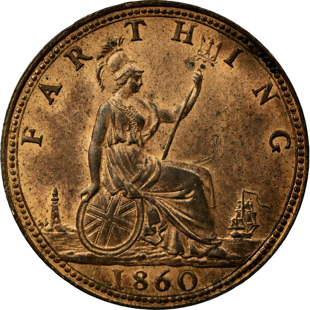 Coin, Great Britain, Victoria, Farthing, 1860, MS(64), Bronze, KM:747.1