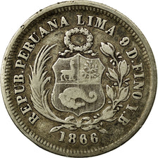 Coin, Peru, SOUTH PERU, 1/5 Sol, 1866, Lima, EF(40-45), Silver, KM:191