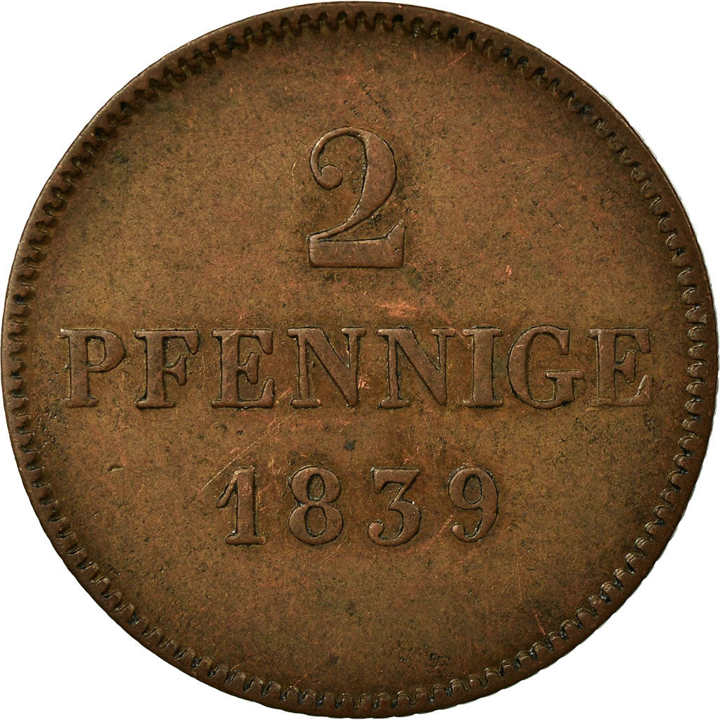 Moneta, Stati tedeschi, BAVARIA, Ludwig I, 2 Pfennig, 1839, BB, Rame, KM:798
