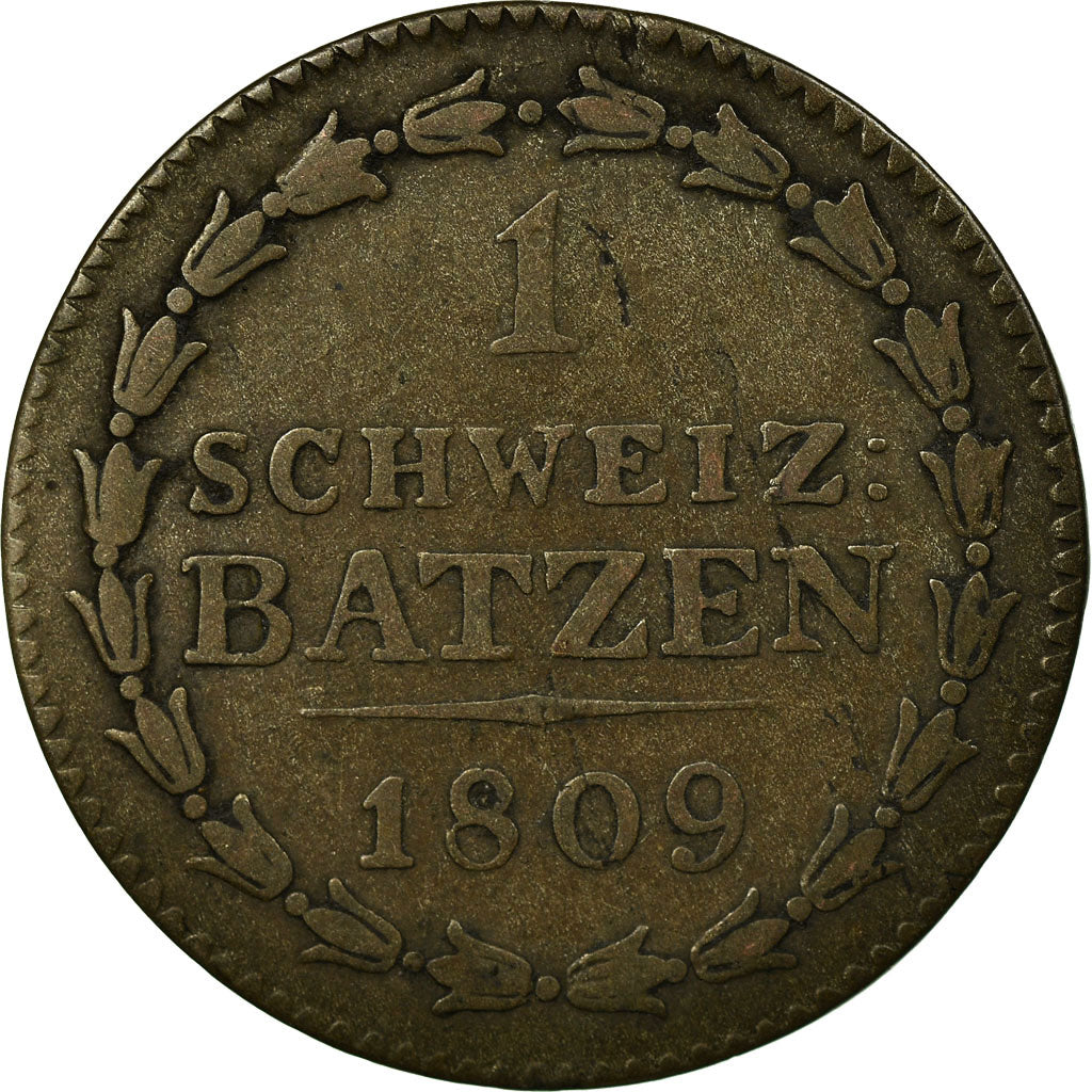 Coin, SWISS CANTONS, THURGAU, Batzen, 1809, VF(30-35), Billon, KM:4