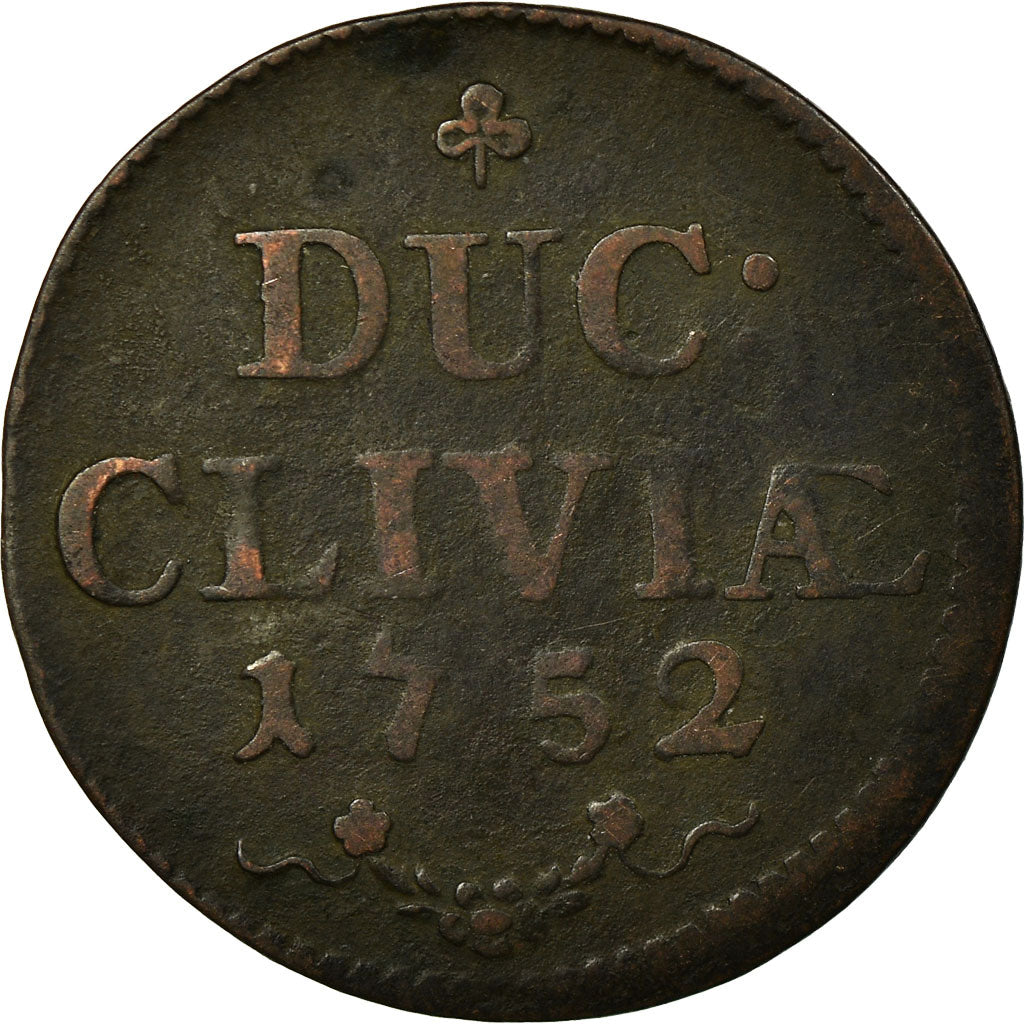Moneda, Estados alemanes, CLEVES, Friedrich II, Duit, 1752, BC+, Cobre, KM:53