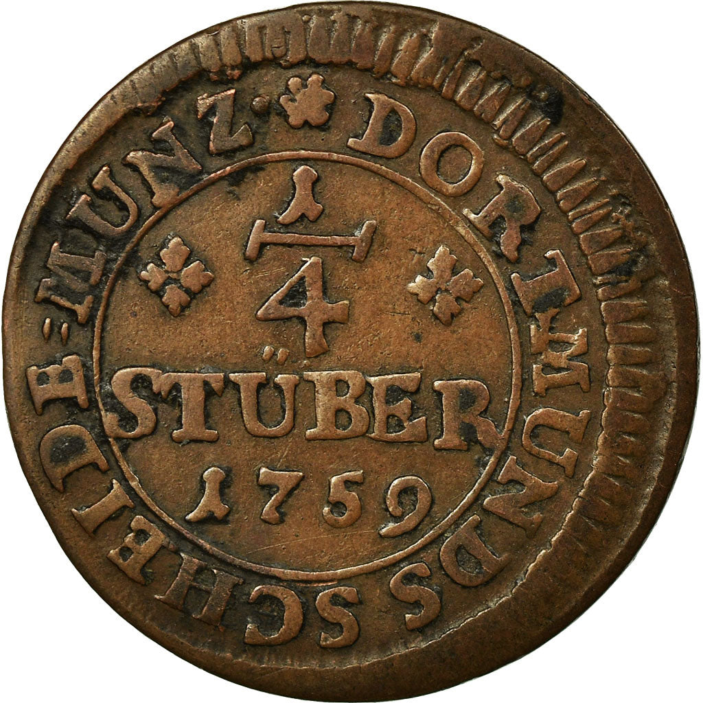 Monnaie, Etats allemands, DORTMUND, 1/4 Stüber, 1759, TB+, Cuivre, KM:109
