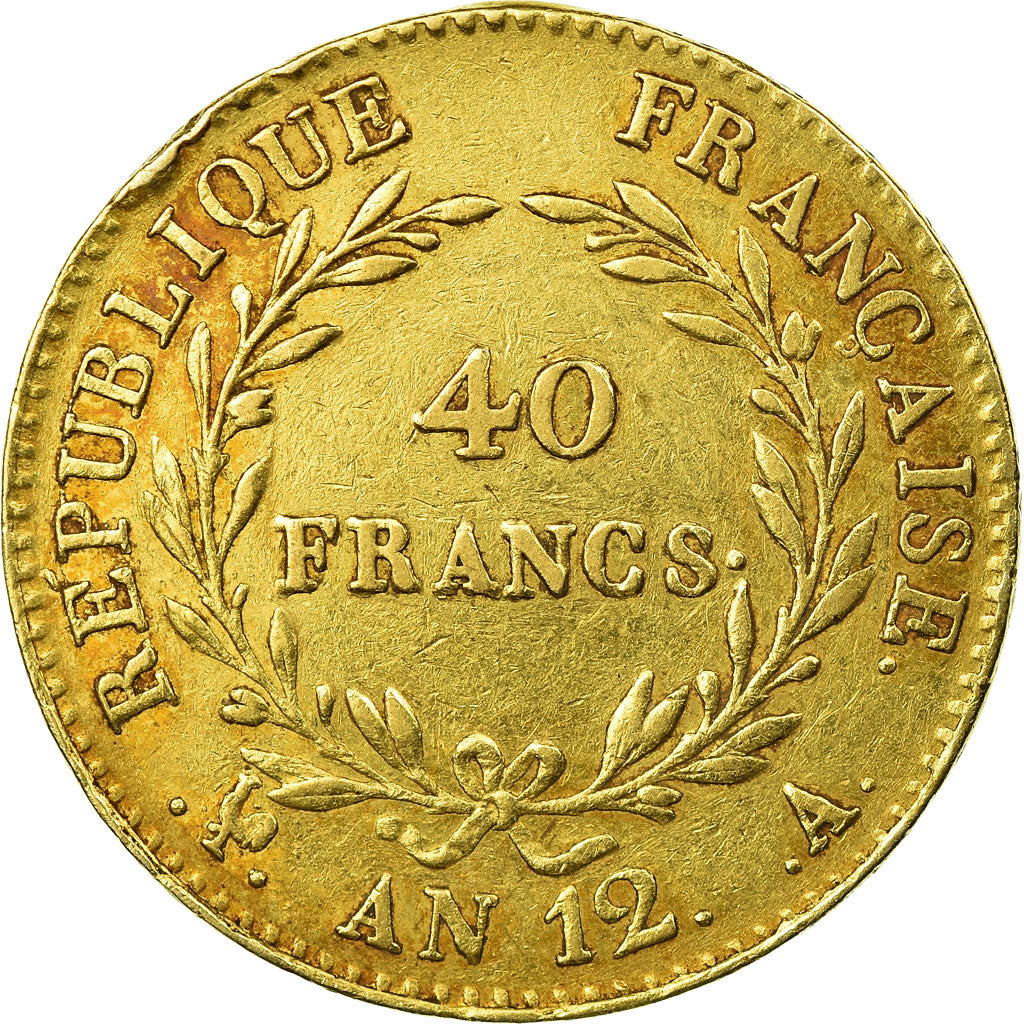 Moneta, Francia, Napoléon I, 40 Francs, An 12 (1804), Paris, MB+, Oro, KM:652