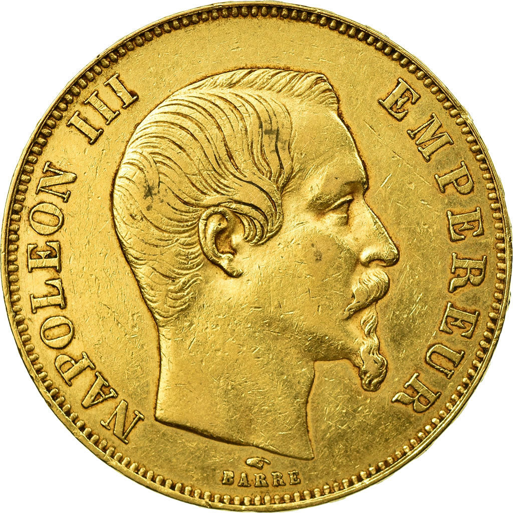 Moneda, Francia, Napoleon III, Napoléon III, 50 Francs, 1858, Paris, MBC, Oro