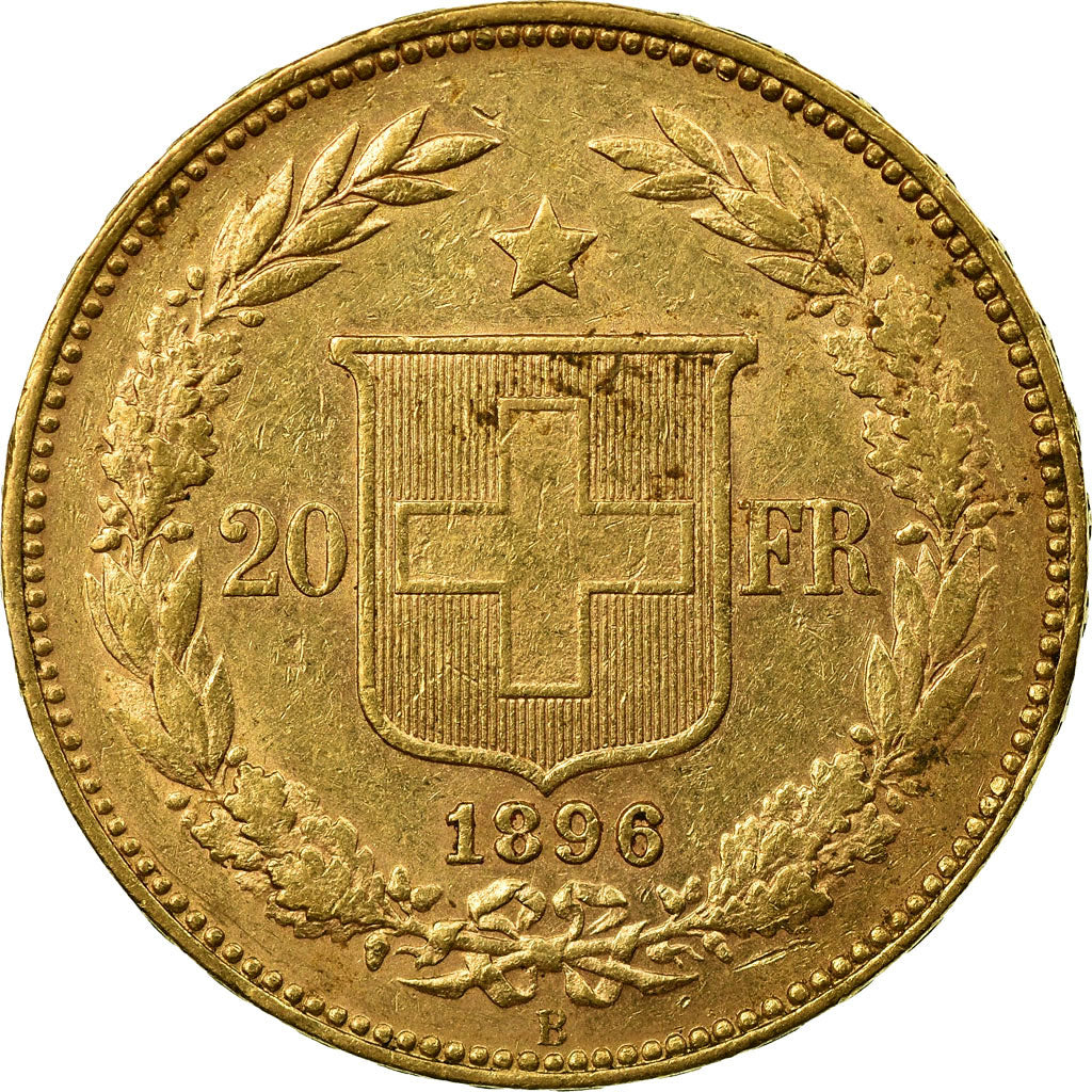 Moneda, Suiza, 20 Francs, 1896, Bern, MBC+, Oro, KM:31.3