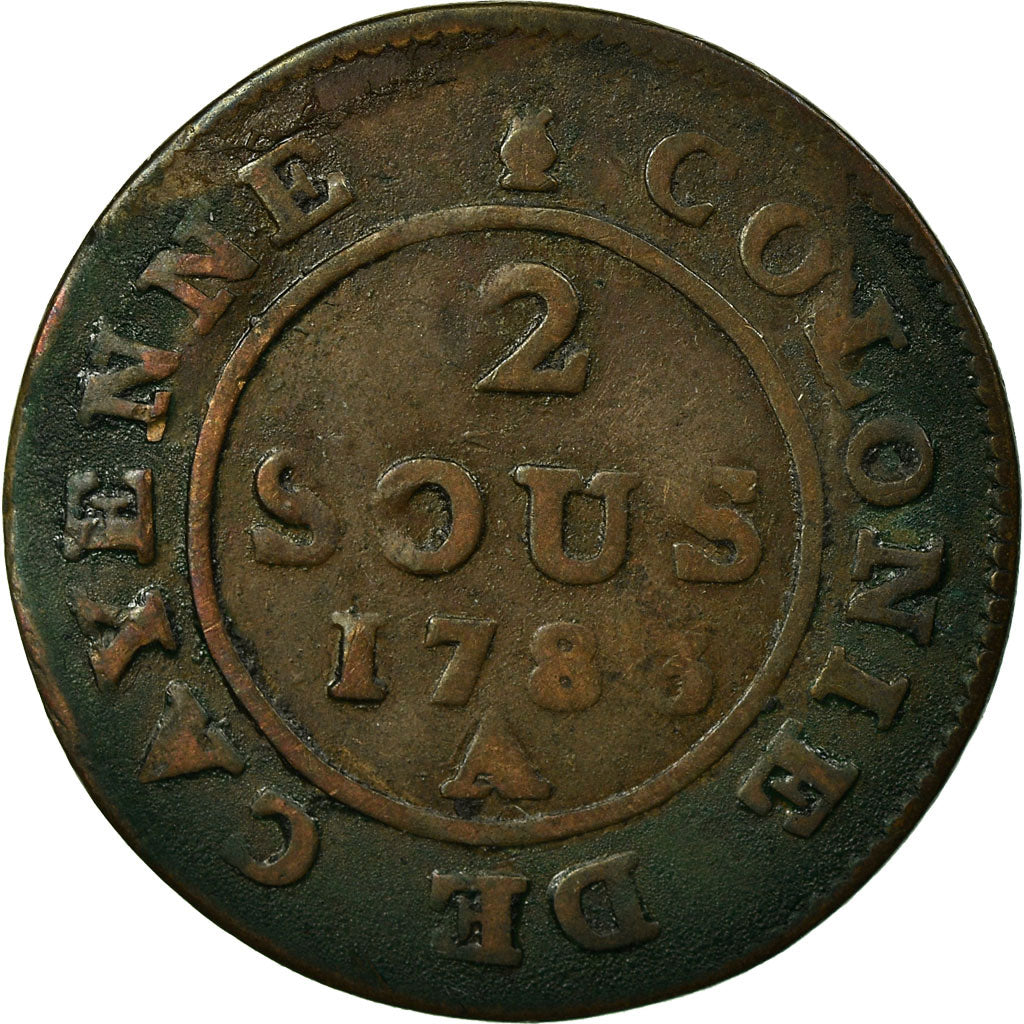 Moeda, GUIANA FRANCESA, 2 Sous, 1783, Paris, VF(30-35), Lingote, KM:1