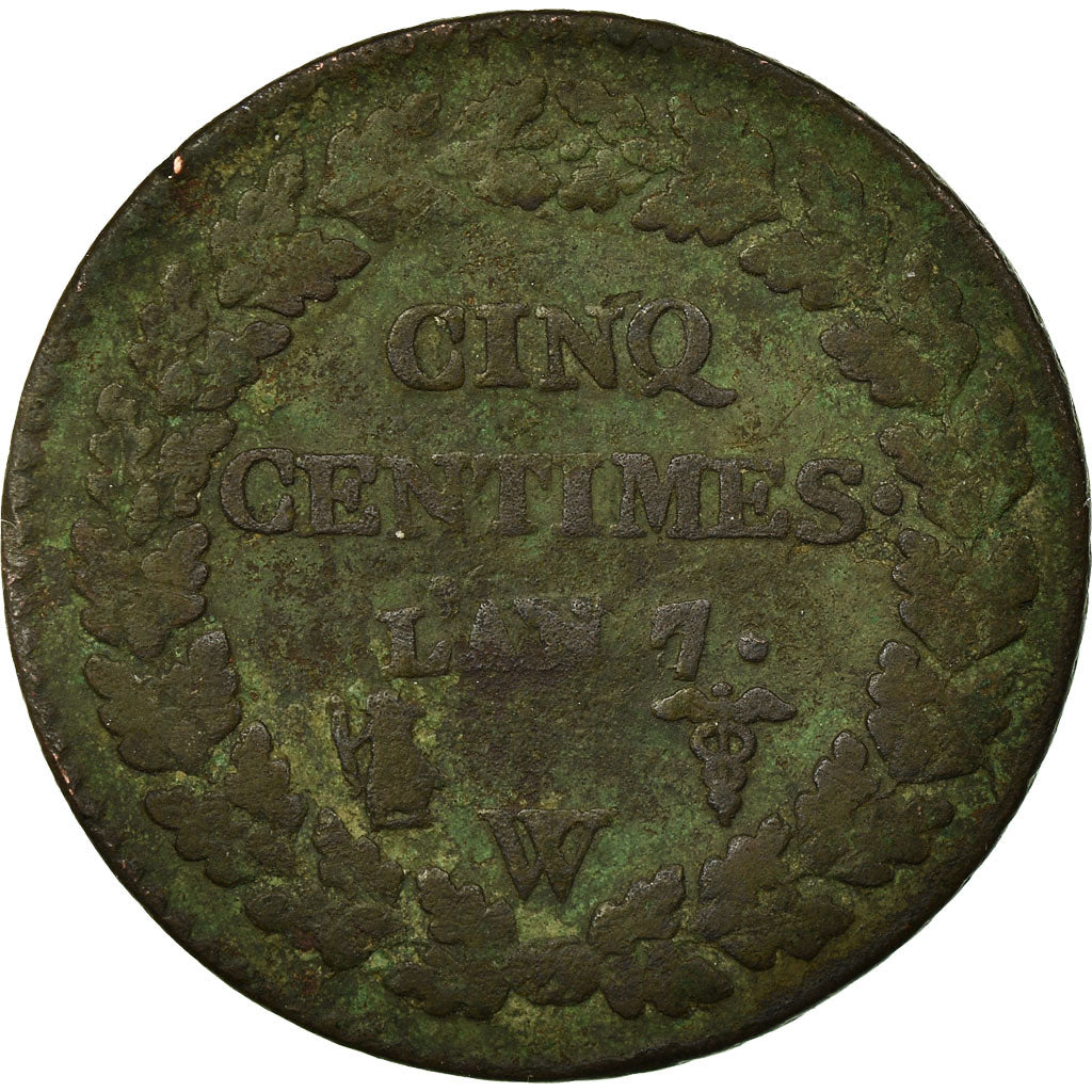 Moneta, Francja, Dupré, 5 Centimes, AN 7, Lille, F(12-15), Bronze, KM:640.11