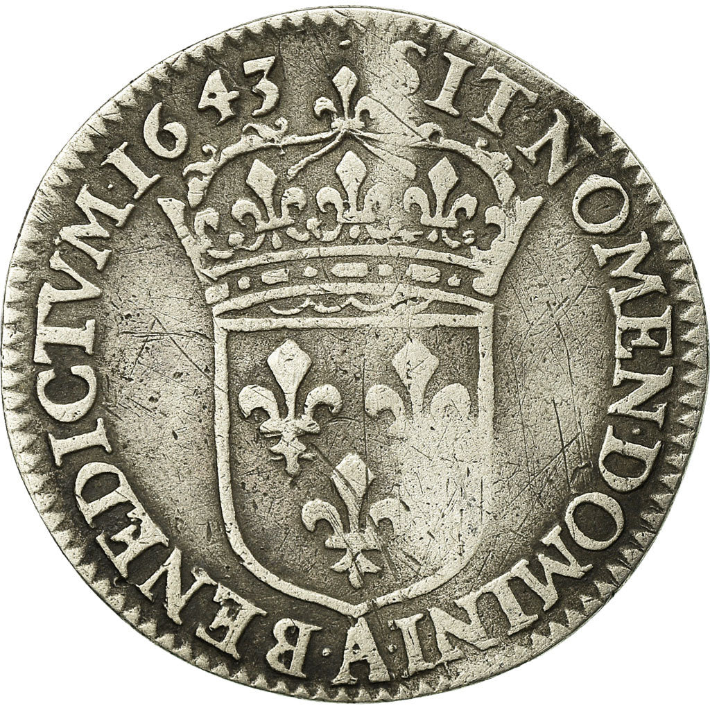 Moneta, Francia, Louis XIII, 1/12 Ecu, 1643, Paris, MB, Argento, Gadoury:46