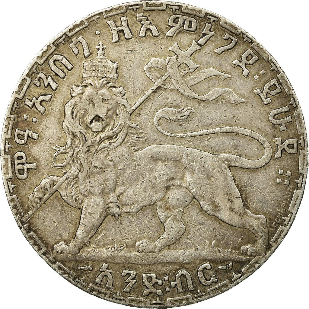Coin, Ethiopia, Menelik II, Birr, 1895 (1902-03), Paris, EF(40-45), Silver