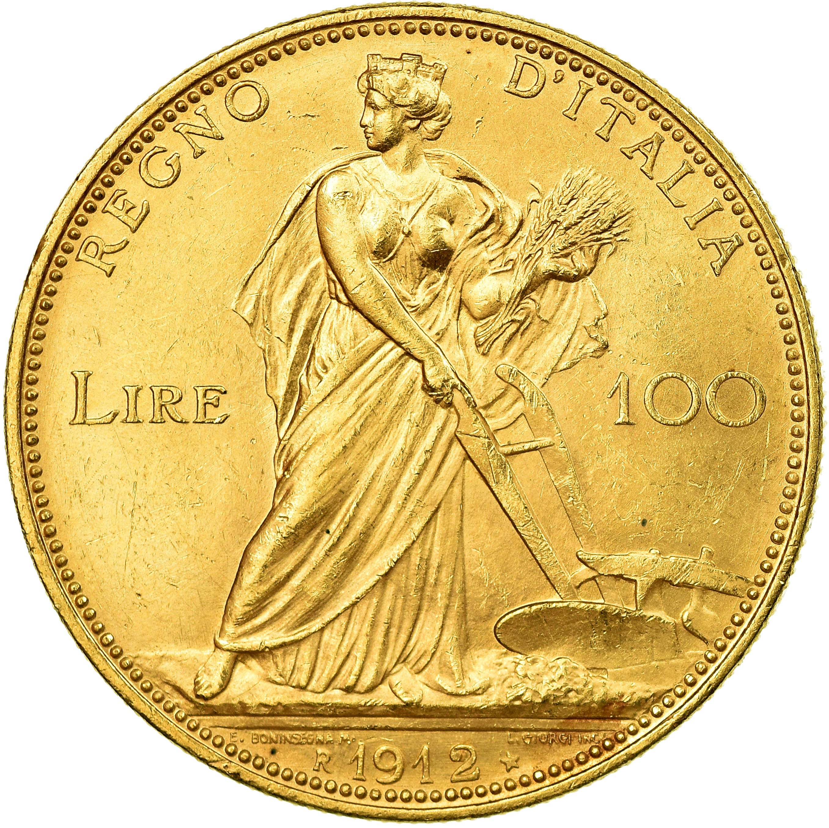 Coin, Italy, Vittorio Emanuele III, 100 Lire, 1912, Rome, Very rare, AU(55-58)