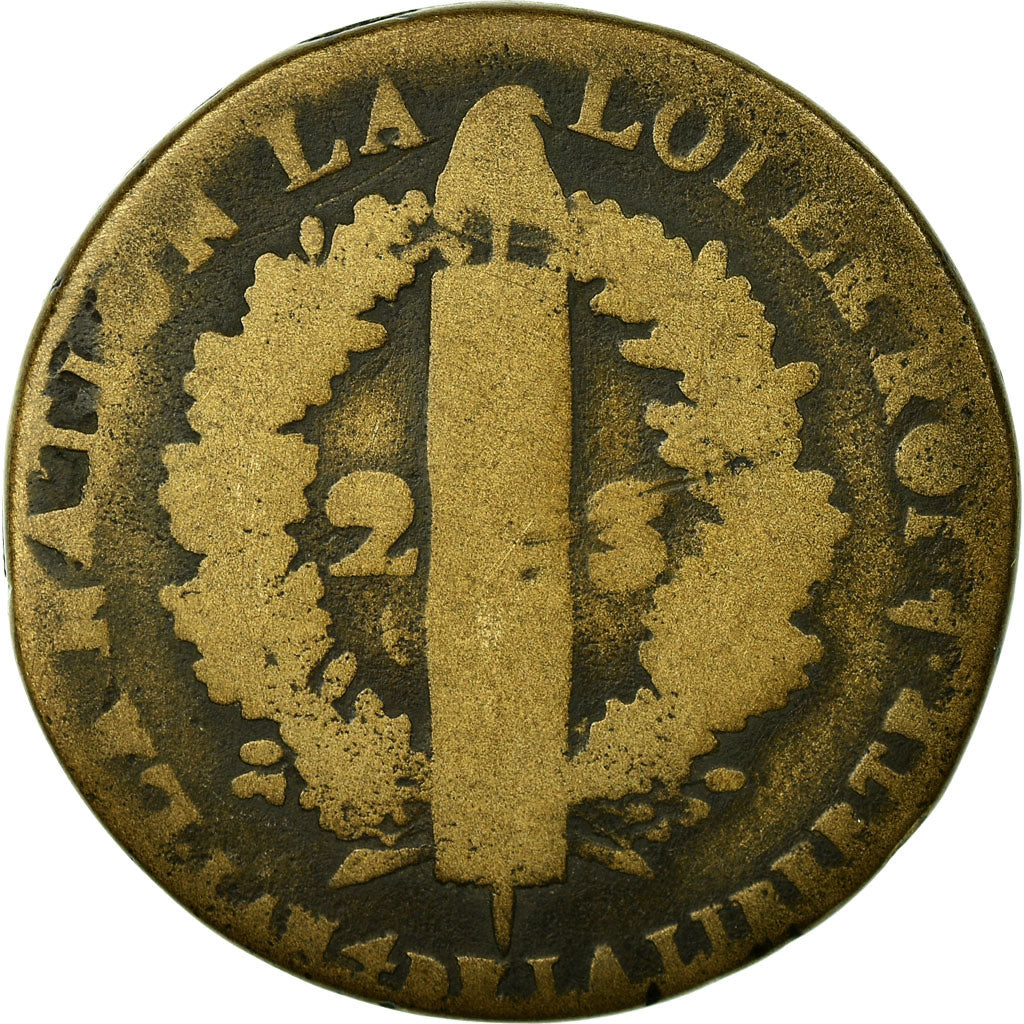 Coin, France, Louis XVI, 2 Sols, 1792, Lille, F(12-15), Métal de cloche