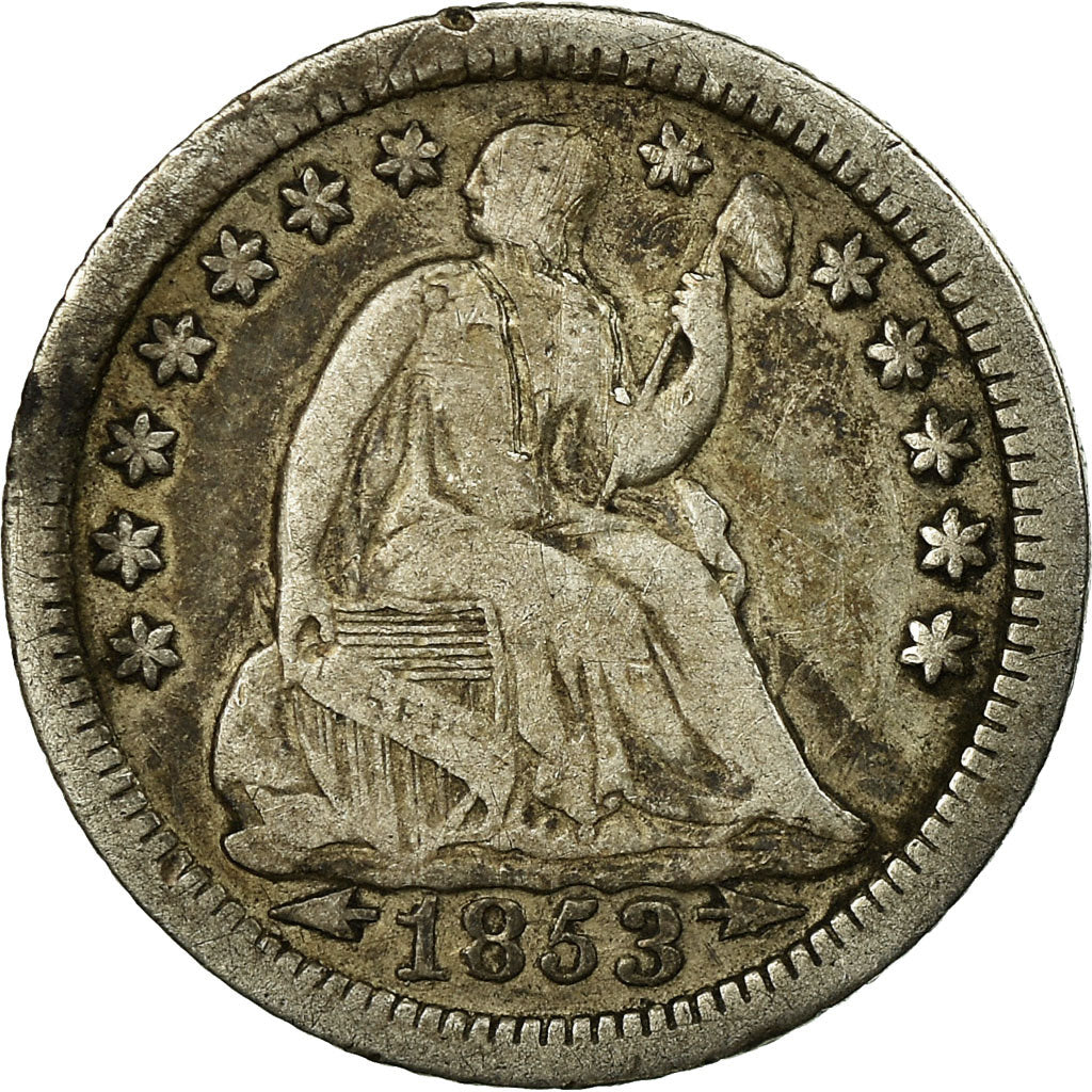 Coin, United States, Seated Liberty Half Dime, Half Dime, 1853, U.S. Mint, New