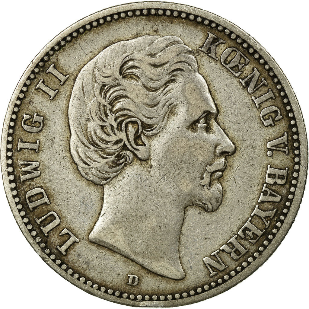 Moneda, Estados alemanes, BAVARIA, Ludwig II, 2 Mark, 1876, Munich, BC+, Plata