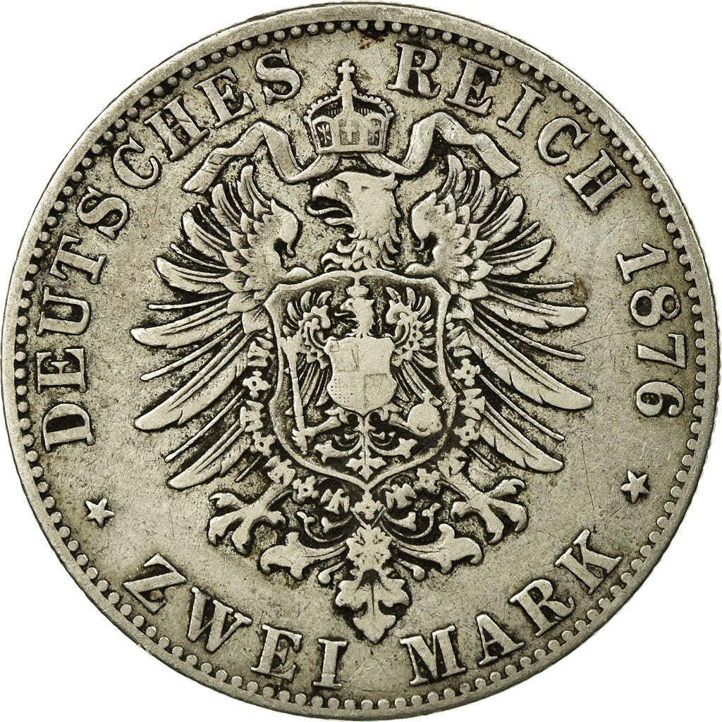 Moneda, Estados alemanes, BAVARIA, Ludwig II, 2 Mark, 1876, Munich, BC+, Plata