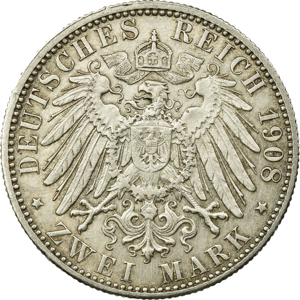 Coin, German States, WURTTEMBERG, Wilhelm II, 2 Mark, 1908, Freudenstadt