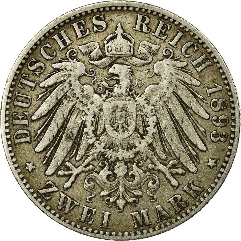 Coin, German States, WURTTEMBERG, Wilhelm II, 2 Mark, 1893, Freudenstadt