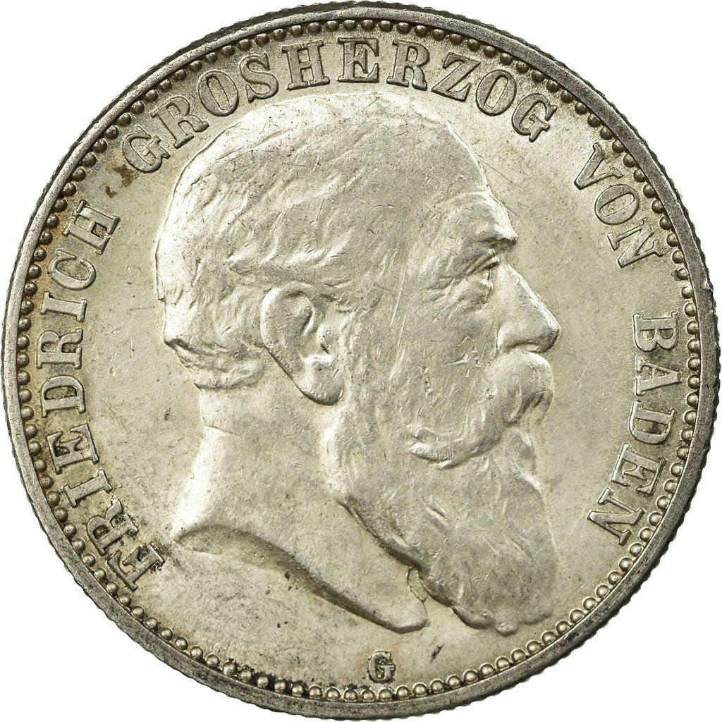 Coin, German States, BADEN, Friedrich I, 2 Mark, 1907, Stuttgart, AU(55-58)