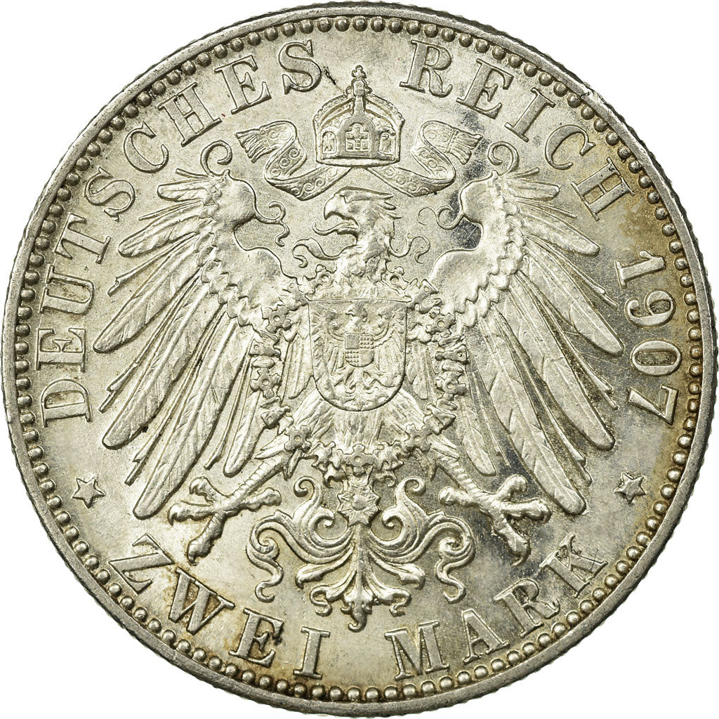 Coin, German States, BADEN, Friedrich I, 2 Mark, 1907, Stuttgart, AU(55-58)
