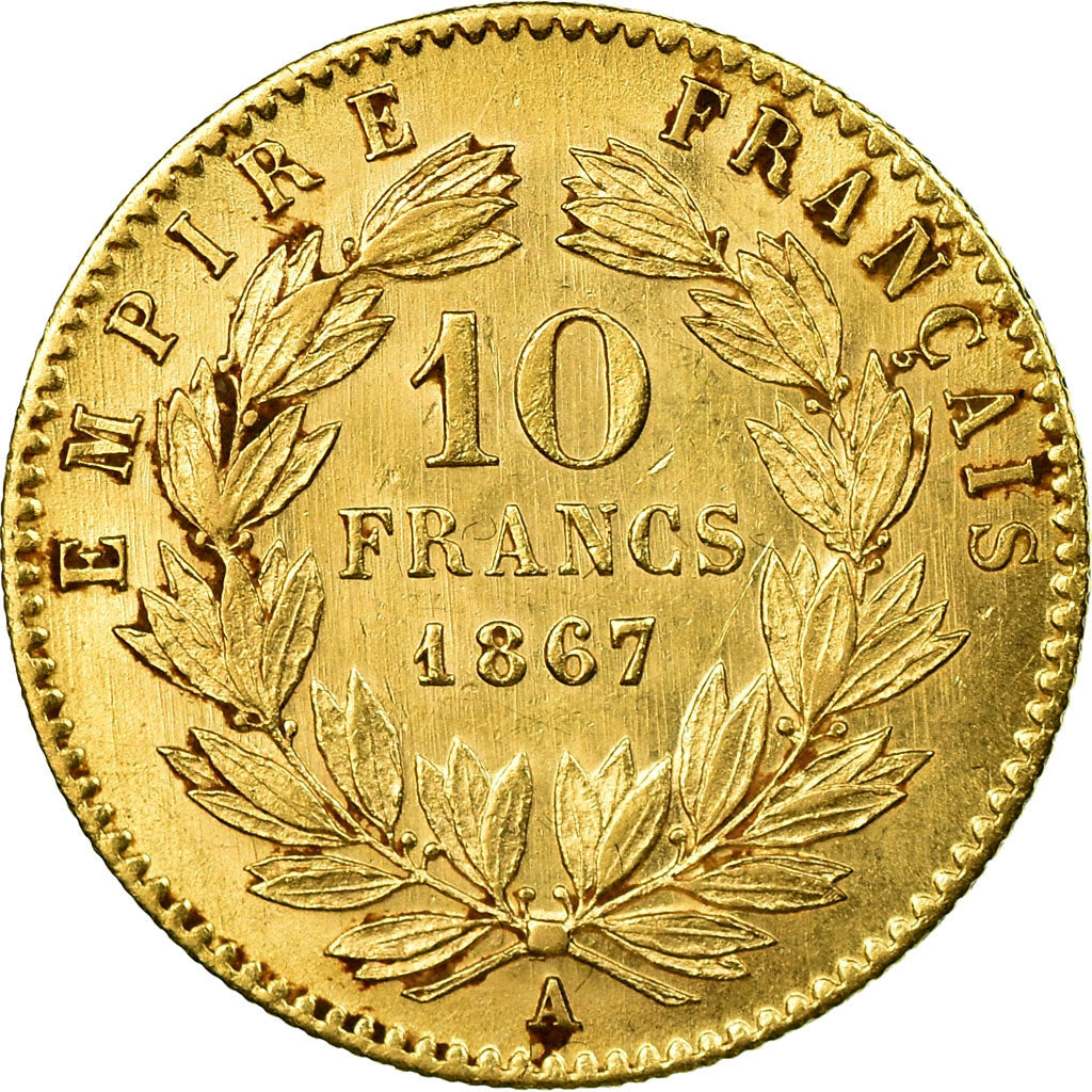 Coin, France, Napoleon III, Napoléon III, 10 Francs, 1867, Paris, AU(50-53)