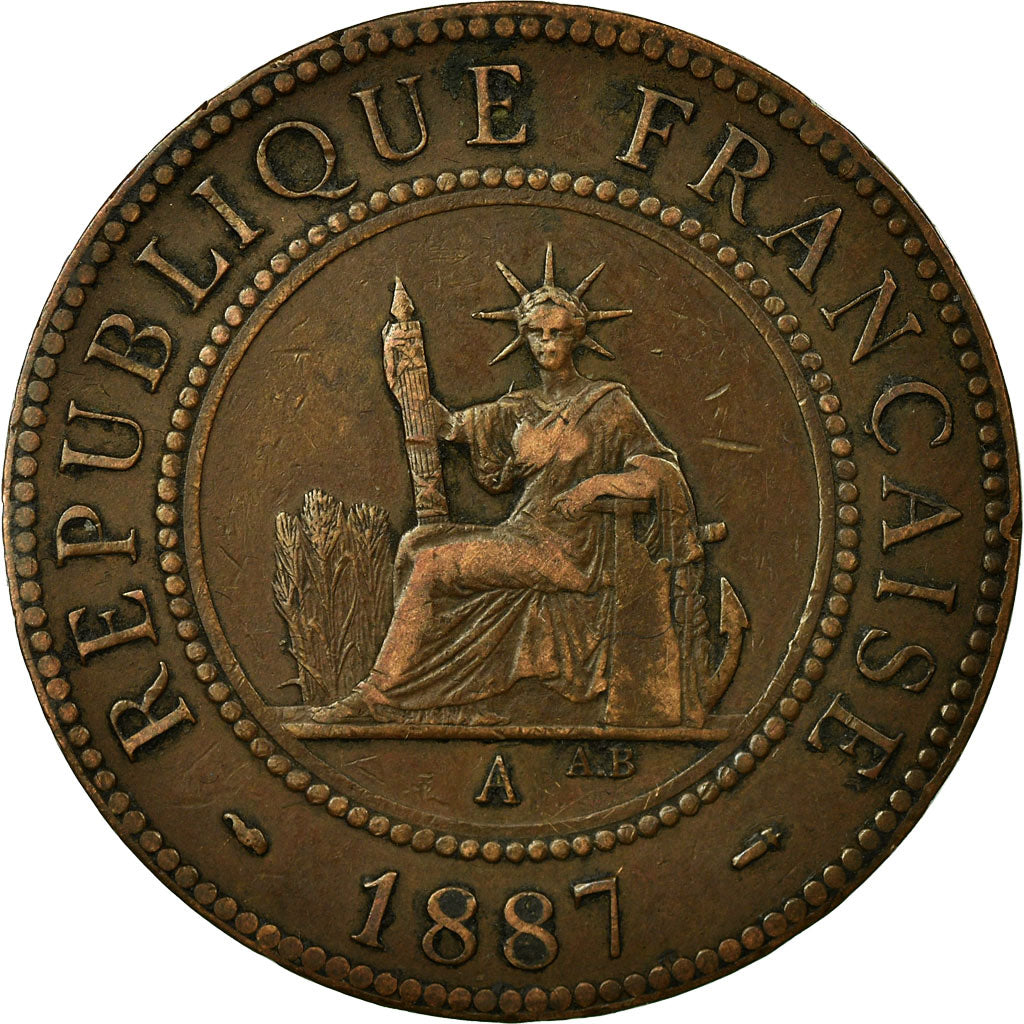 Coin, FRENCH INDO-CHINA, Cent, 1887, Paris, EF(40-45), Bronze, KM:1, Lecompte:39