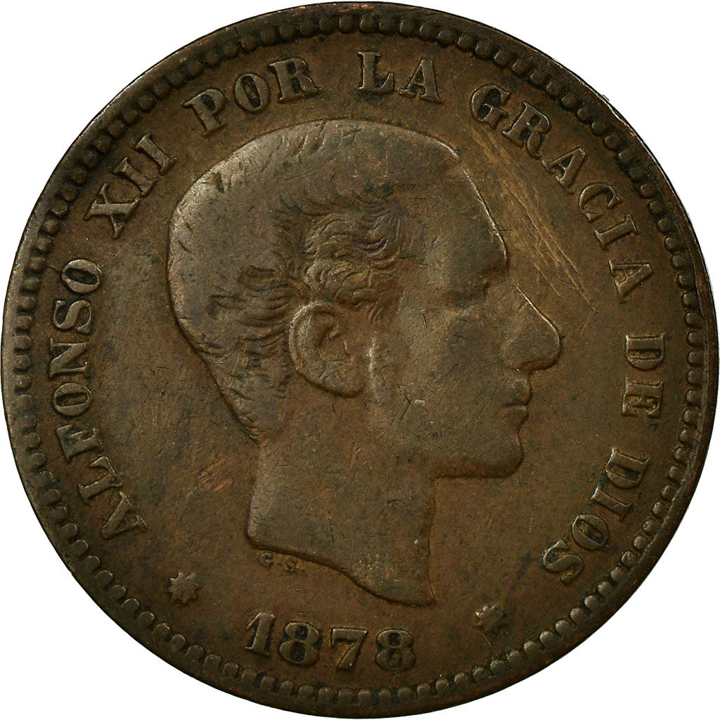 Coin, Spain, Alfonso XII, 5 Centimos, 1878, Madrid, EF(40-45), Bronze, KM:674