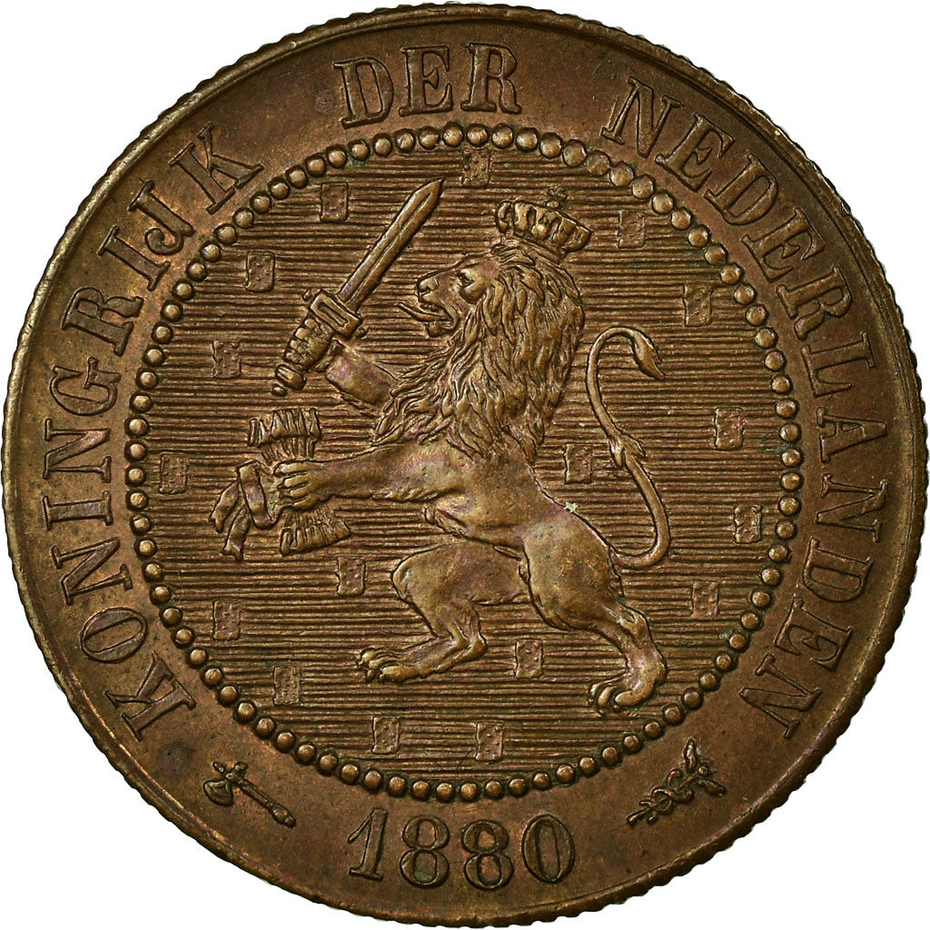 Coin, Netherlands, William III, 2-1/2 Cent, 1880, AU(55-58), Bronze, KM:108.1