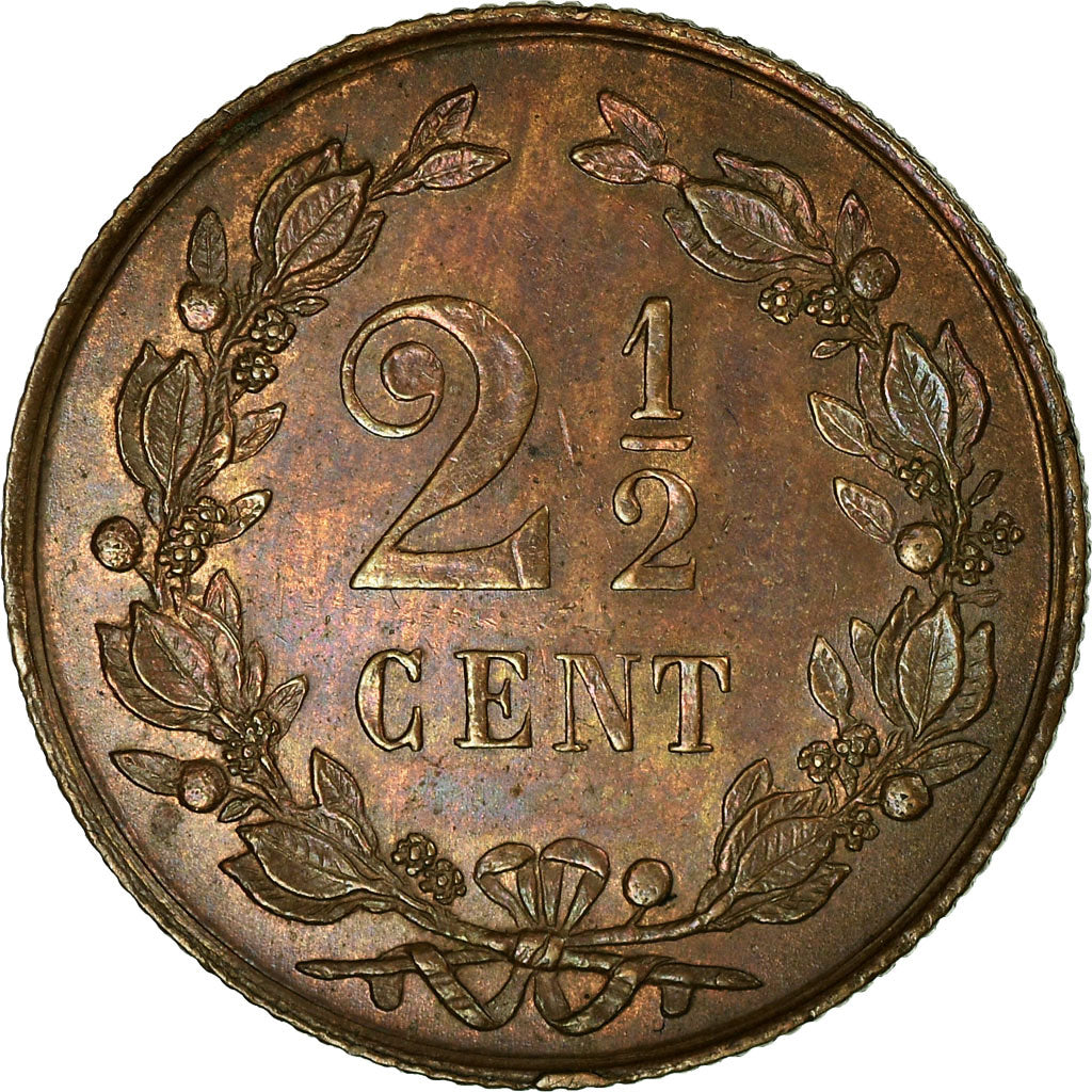 Coin, Netherlands, William III, 2-1/2 Cent, 1880, AU(55-58), Bronze, KM:108.1