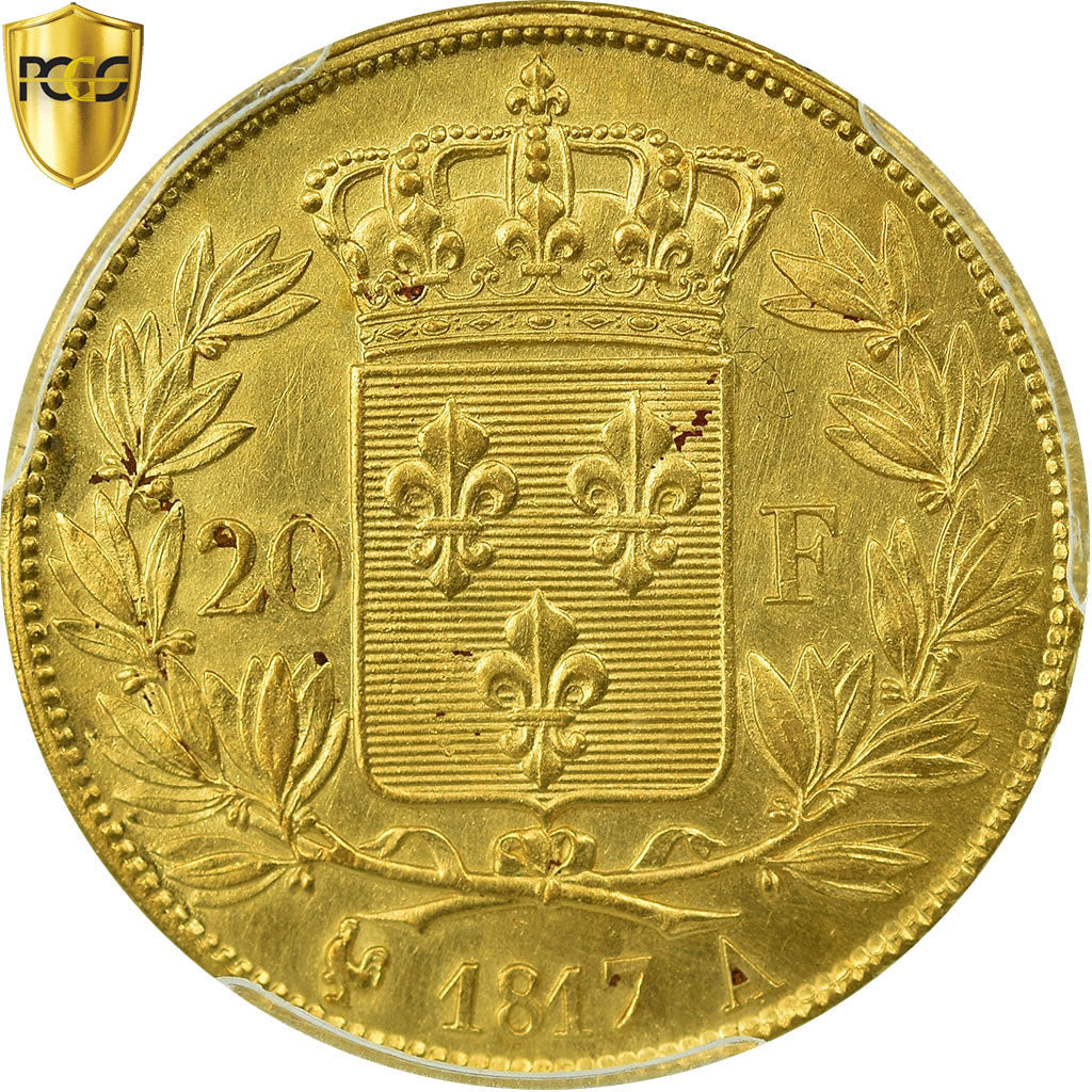 Moneta, Francja, Louis XVIII, Louis XVIII, 20 Francs, 1817, Paris, PCGS, AU58