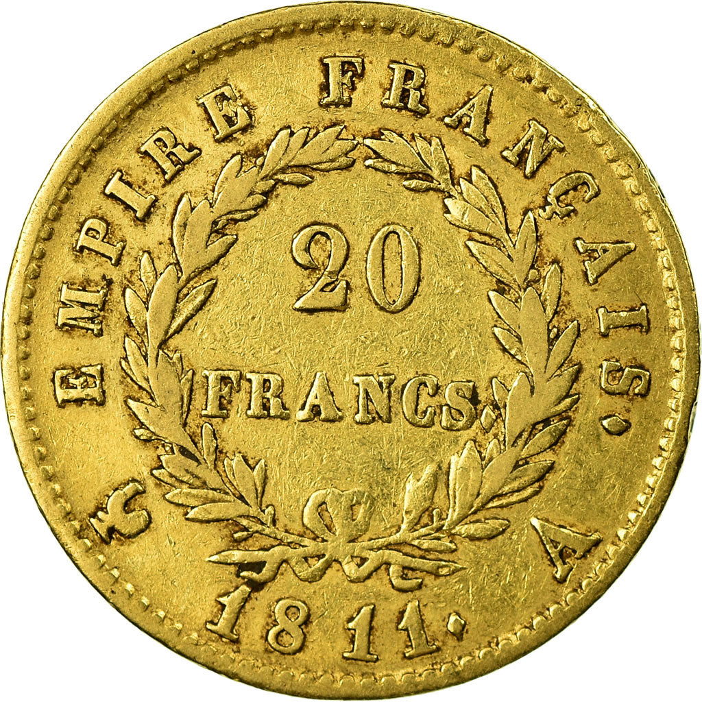 Moneta, Francia, Napoléon I, 20 Francs, 1811, Paris, MB+, Oro, KM:695.1