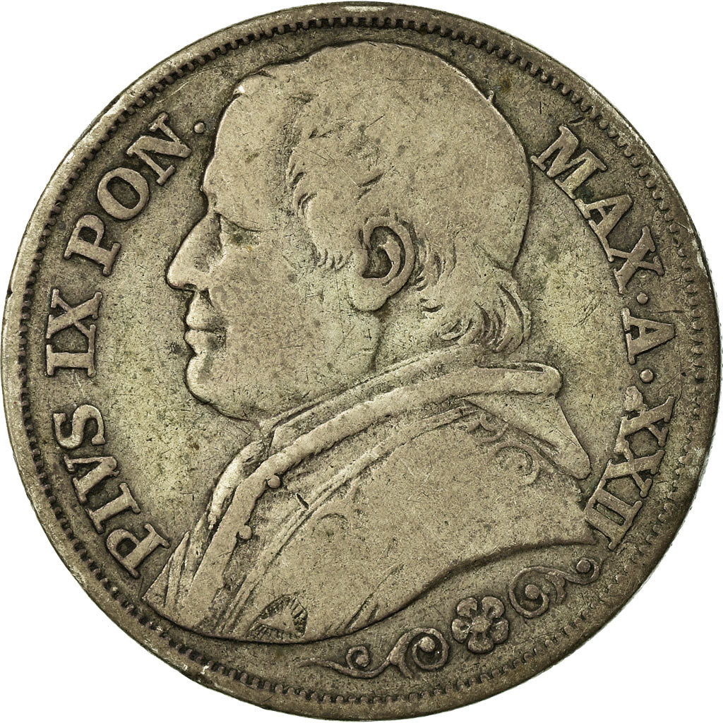 Moneta, DEPARTAMENTY WŁOSKIE, PAPAL STATES, Pius IX, 2 Lire, 1867, Roma