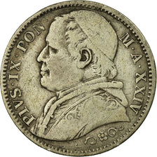 Moneda, Estados italianos, PAPAL STATES, Pius IX, 2 Lire, 1869, BC+, Plata
