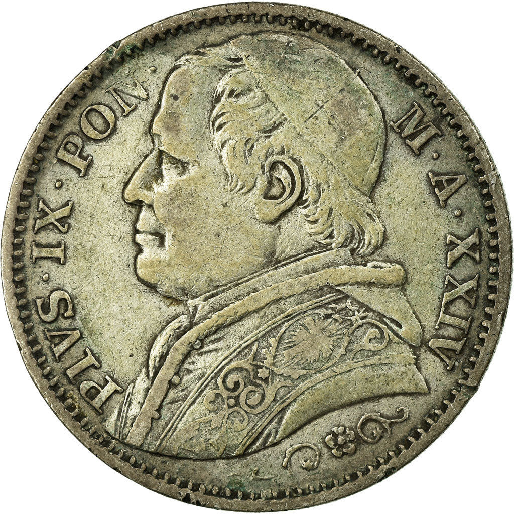 Coin, ITALIAN STATES, PAPAL STATES, Pius IX, 2 Lire, 1869, VF(30-35), Silver