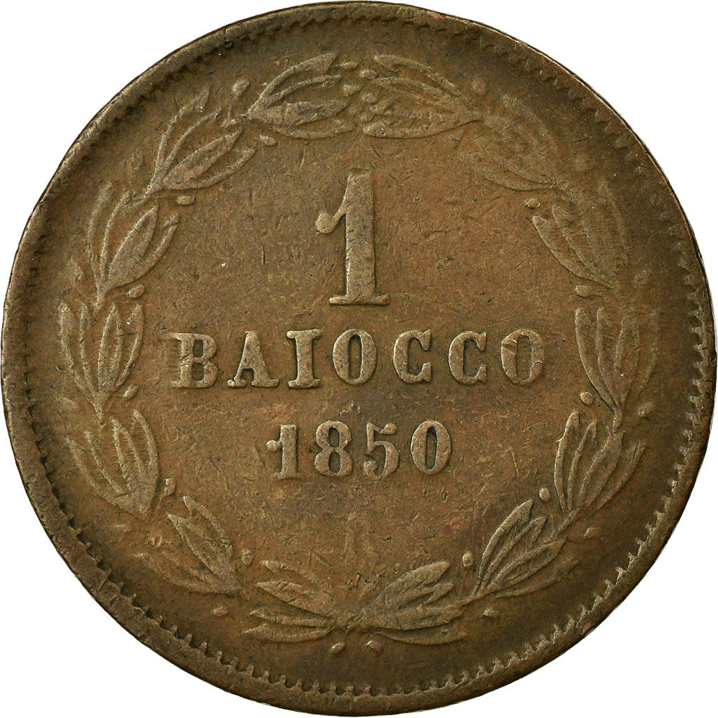 Moneta, DEPARTAMENTY WŁOSKIE, PAPAL STATES, Pius IX, Baiocco, 1850, Roma