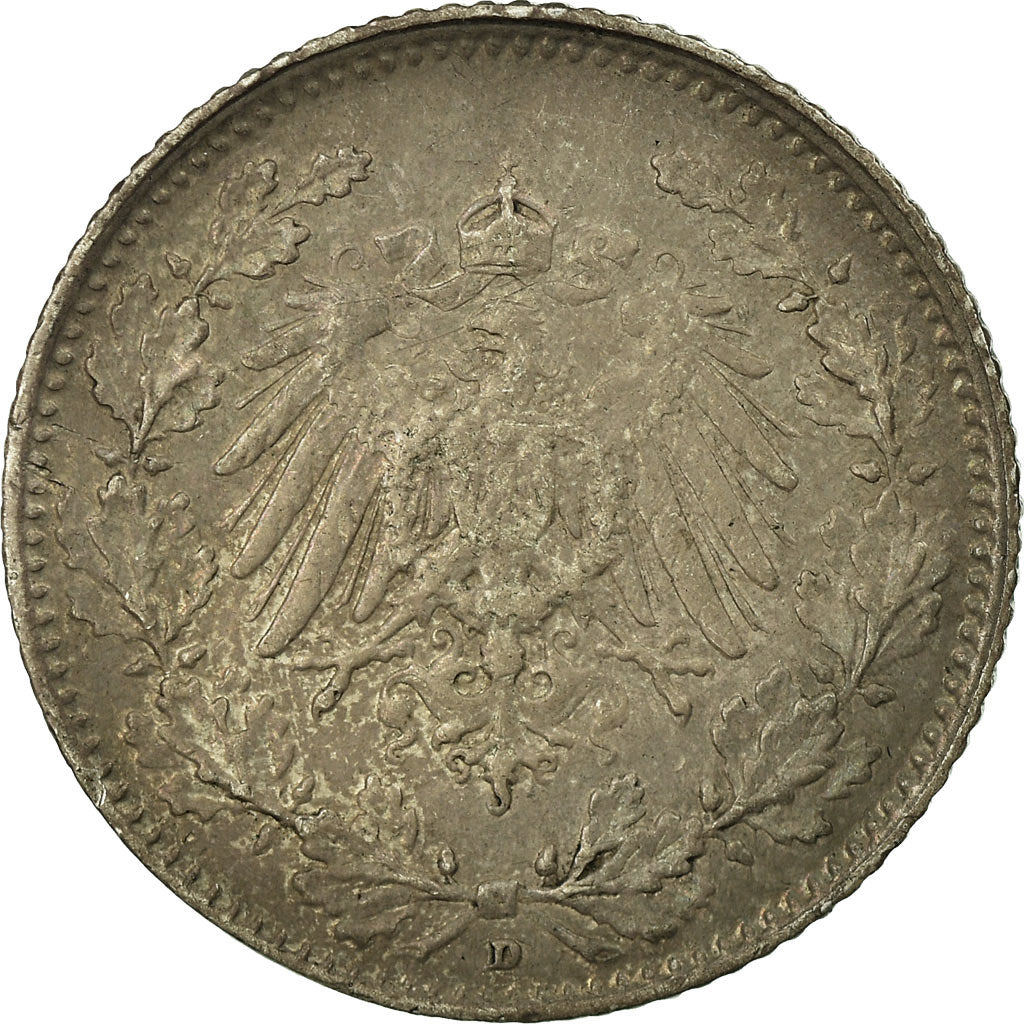 Coin, GERMANY - EMPIRE, 1/2 Mark, 1914, EF(40-45), Silver, KM:17