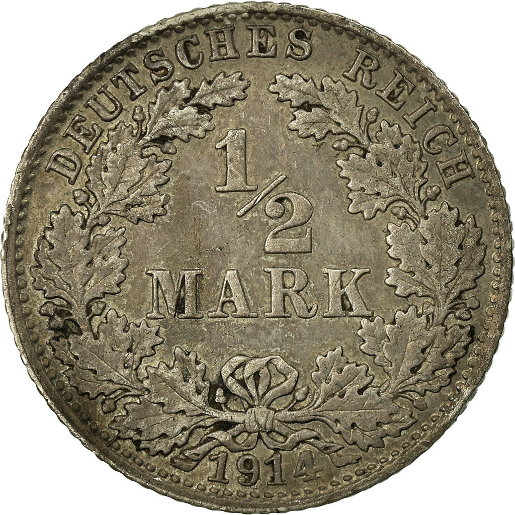 Coin, GERMANY - EMPIRE, 1/2 Mark, 1914, EF(40-45), Silver, KM:17
