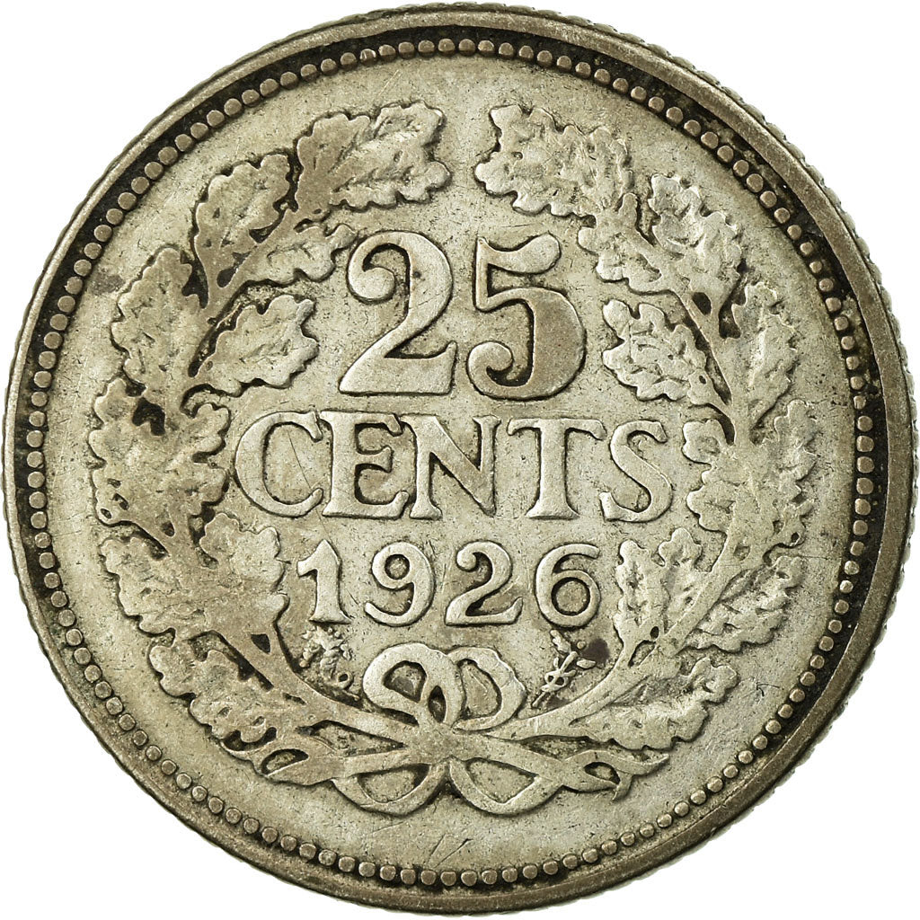 Coin, Netherlands, Wilhelmina I, 25 Cents, 1926, VF(30-35), Silver, KM:164