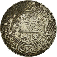 Coin, Morocco, Moulay al-Hasan I, 5 Dirhams, 1891, Paris, EF(40-45), Silver