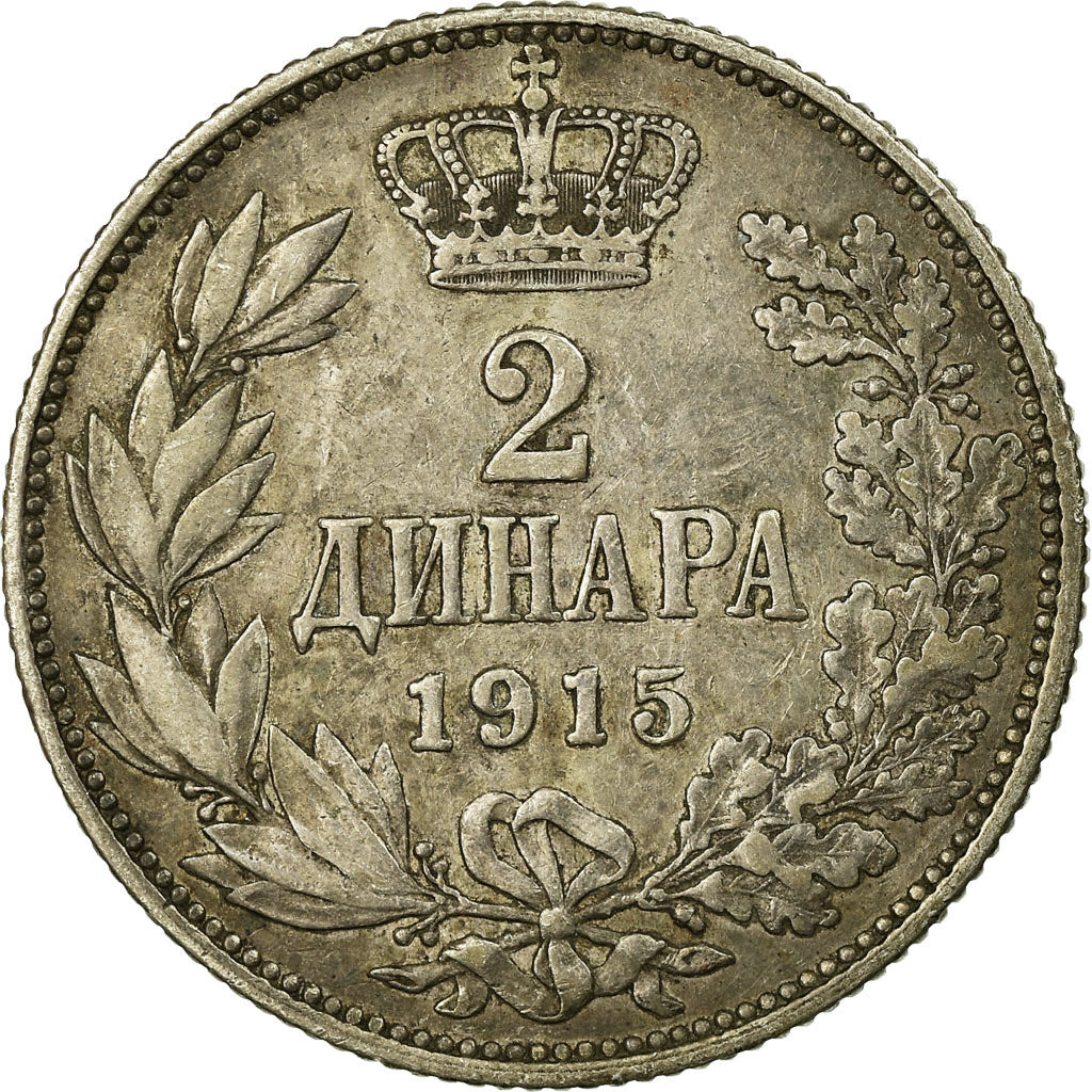 Moneta, Serbia, Peter I, 2 Dinara, 1915, Paris, BB, Argento, KM:26.3