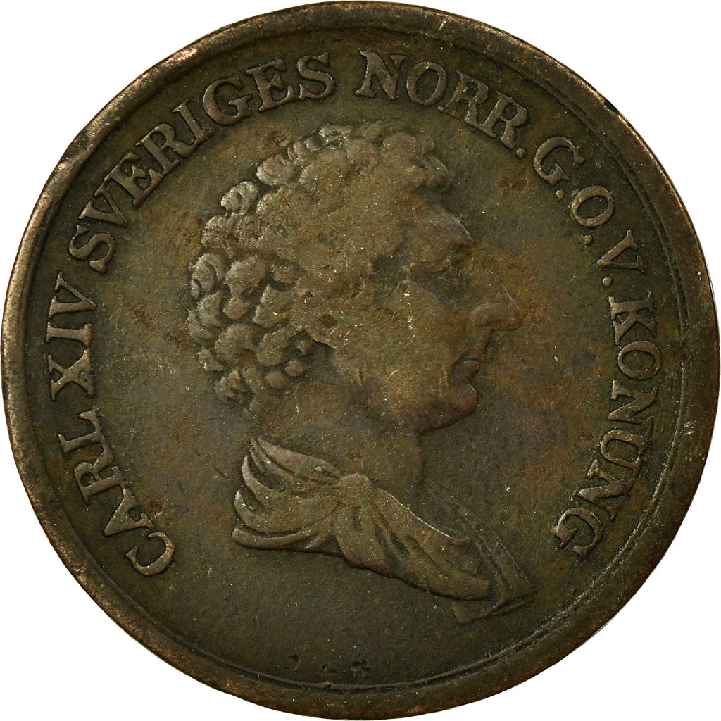 Moneda, Suecia, Carl XIV Johan, 2/3 Skilling, 1839, BC+, Cobre, KM:641