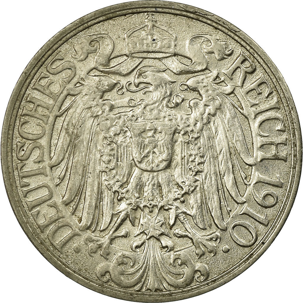 Coin, GERMANY - EMPIRE, Wilhelm II, 25 Pfennig, 1910, Muldenhütten, AU(55-58)