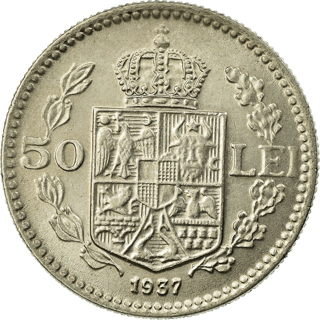 Coin, Romania, Carol II, 50 Lei, 1937, AU(55-58), Nickel, KM:55