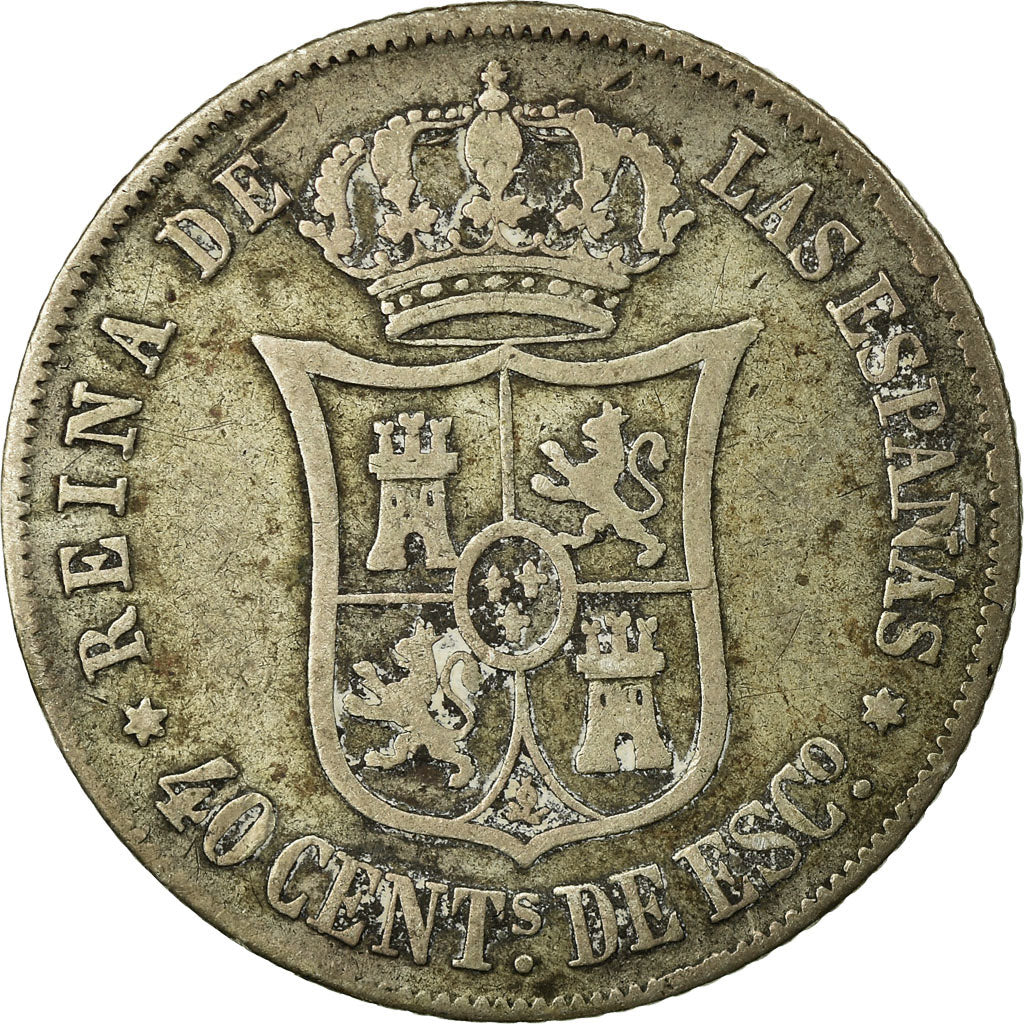Coin, Spain, Isabel II, 40 Centimos, 1868, F(12-15), Silver, KM:628.2