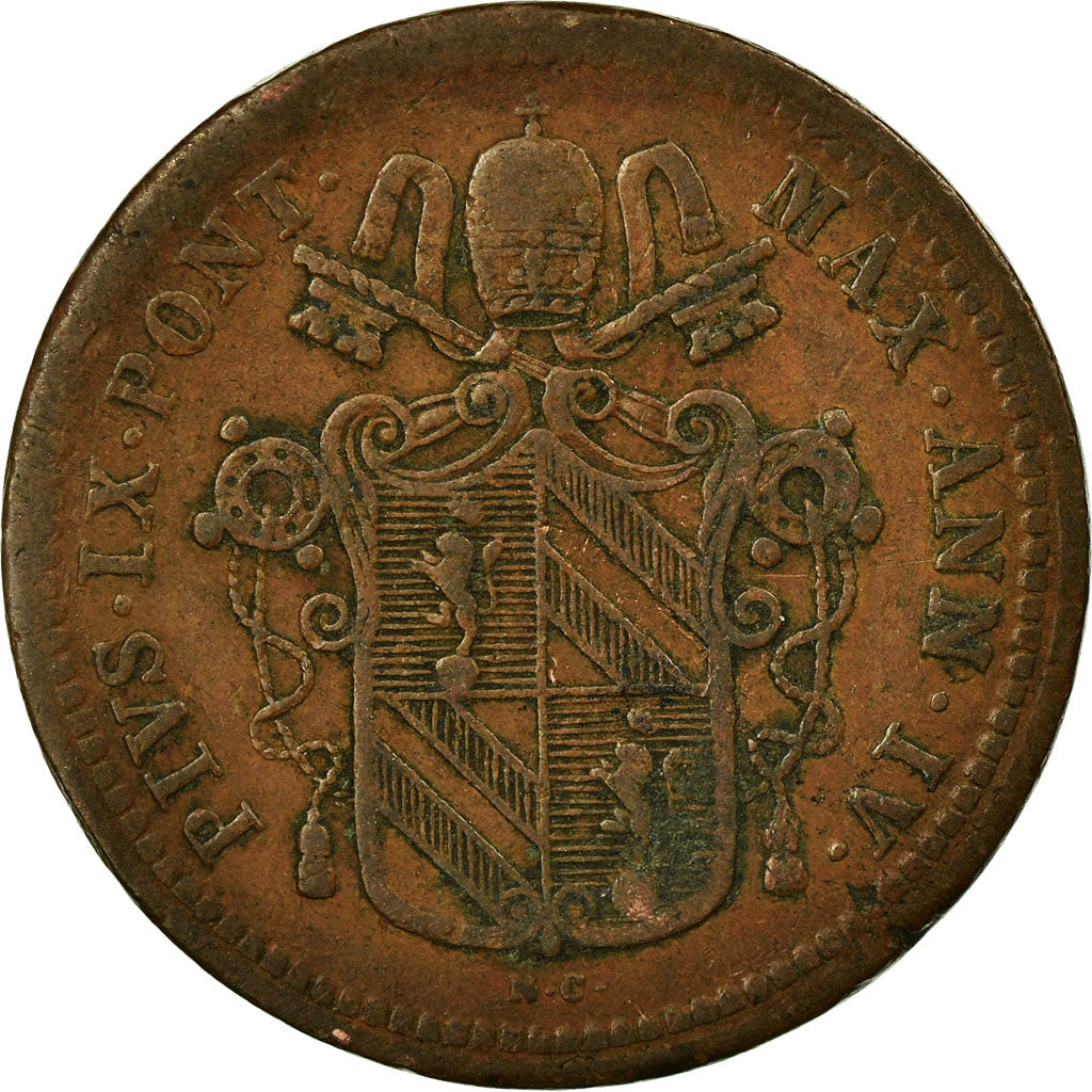 Coin, ITALIAN STATES, PAPAL STATES, Pius IX, Mezzo (1/2) Baiocco, 1850