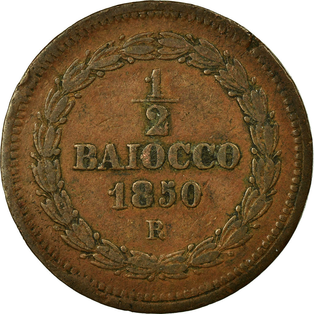 Coin, ITALIAN STATES, PAPAL STATES, Pius IX, Mezzo (1/2) Baiocco, 1850