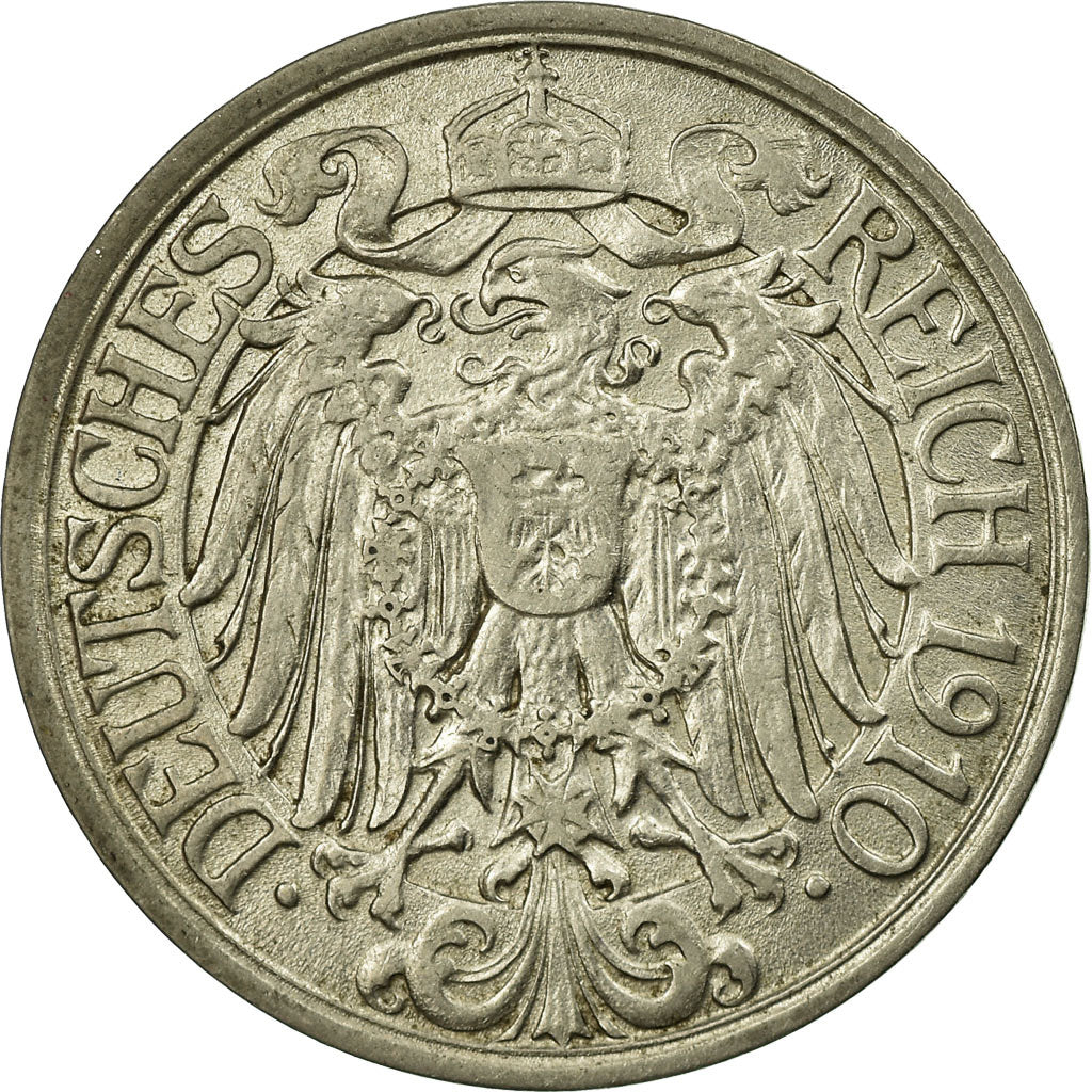 Coin, GERMANY - EMPIRE, Wilhelm II, 25 Pfennig, 1910, Muldenhütten, AU(55-58)