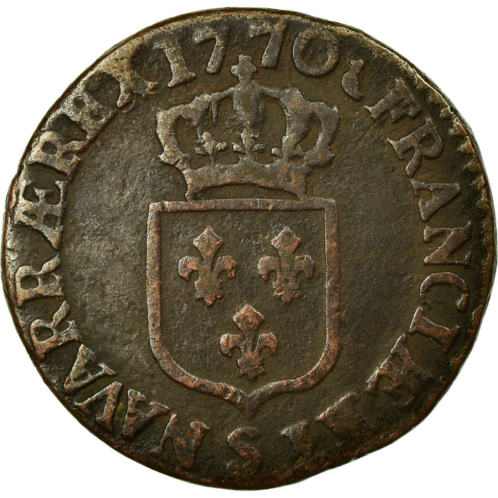 Moeda, França, Louis XV, Demi sol à la vieille tête, 1/2 Sol, 1770, Reims